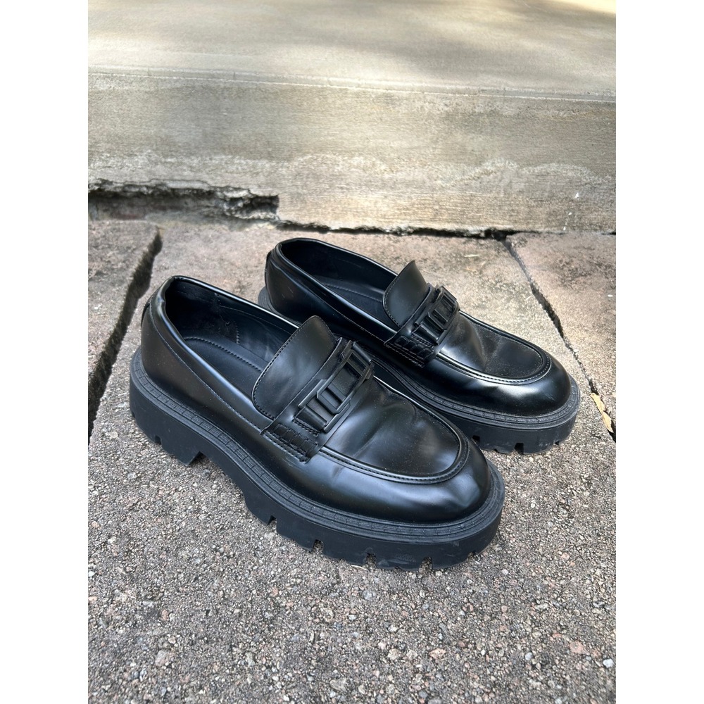 Zara Mens Black Chunky Lug Sole Loafers Platform Hardware Streetwear Gothic Punk